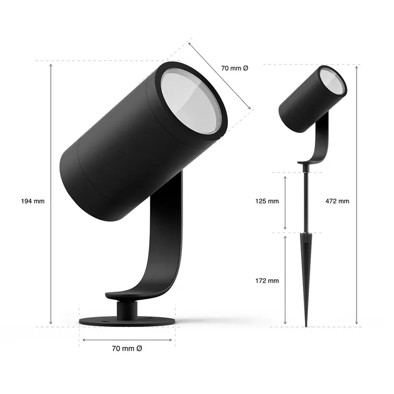 Lily tuinspot - wit en gekleurd licht - 1-spot - LowVolt - basis van Philips Hue in Zwart – productfoto 3 van 6