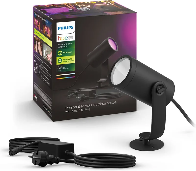 Lily tuinspot - wit en gekleurd licht - 1-spot - LowVolt - basis van Philips Hue in Zwart – productfoto 1 van 6