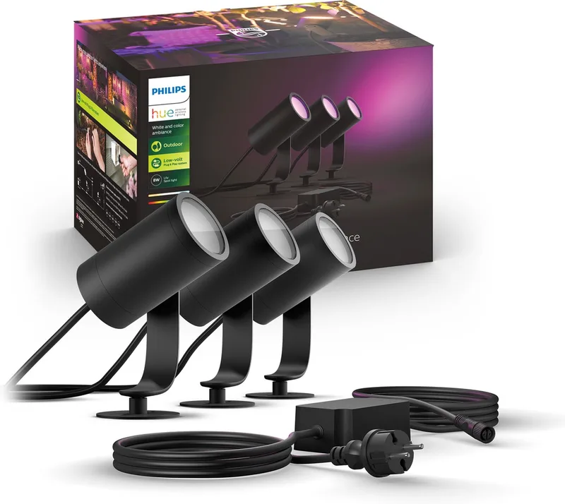 Lily tuinspot - wit en gekleurd licht - 3-spots - LowVolt - basis de Philips Hue en Noir – photo produit