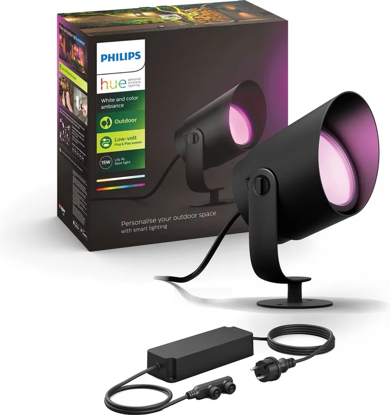 Lily XL Basisset van 1 Tuinspot (Antraciet) - Wit en Gekleurd Licht - Incl. 1 Voedingskabel - Tuinverlichting - Hue White and Color Ambiance von Philips Hue in Schwarz – Produktfoto