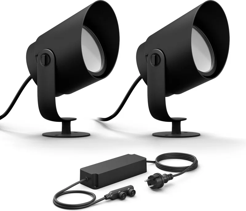 Lily XL Basisset van 2 Tuinspots (Antraciet) - Wit en Gekleurd Licht - Incl. 1 Voedingskabel - Tuinverlichting - Hue White and Color Ambiance de Philips Hue en Noir – photo produit
