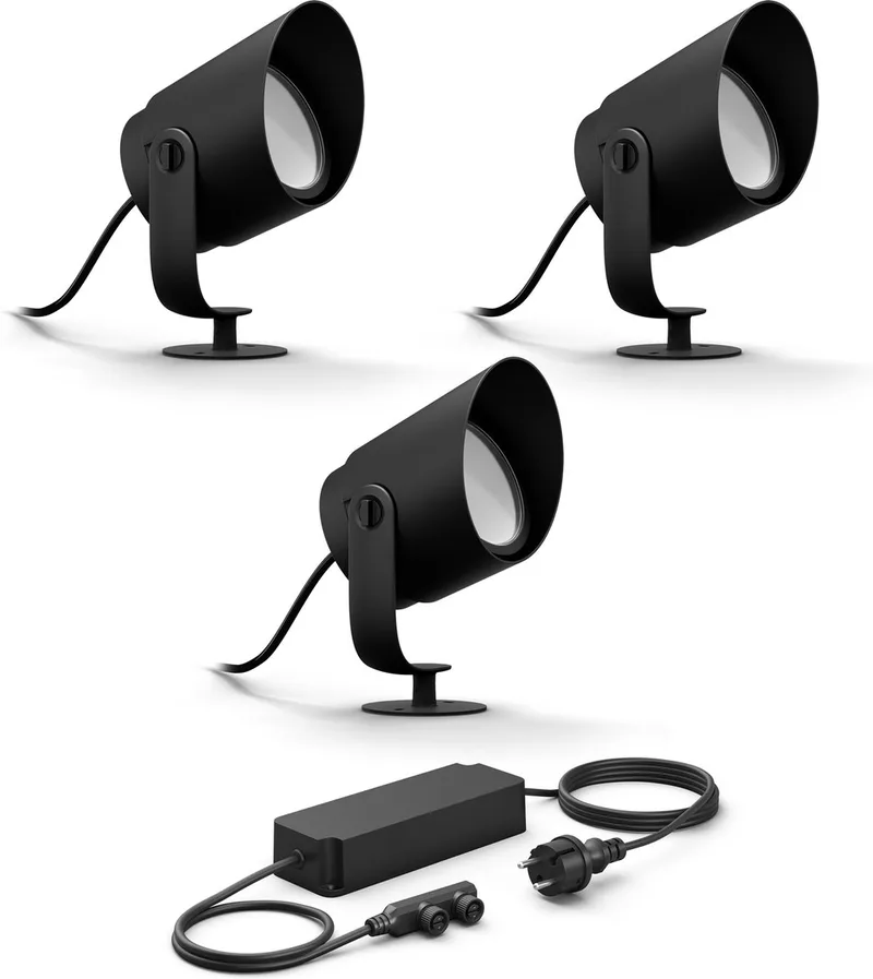 Lily XL Basisset van 3 Tuinspots (Antraciet) - Wit en Gekleurd Licht - Incl. 1 Voedingskabel - Tuinverlichting - Hue White and Color Ambiance von Philips Hue in Schwarz – Produktfoto