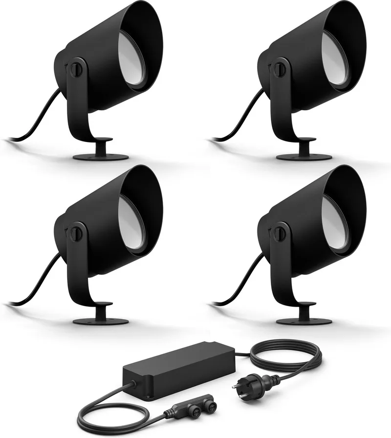 Lily XL Basisset van 4 Tuinspots (Antraciet) - Wit en Gekleurd Licht - Incl. 1 Voedingskabel - Tuinverlichting - Hue White and Color Ambiance de Philips Hue en Noir – photo produit