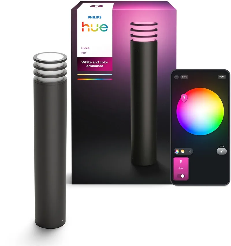 Lucca hoge sokkellamp - Tuinverlichting - grijs - IP44 Weer- en Windbestendig - Wit en gekleurd licht -Slimme verlichting - 1100 lumen - Compatibel met Matter von Philips Hue in Anthrazit – Produktfoto