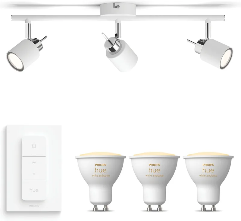 Meranti Opbouwspot - Warm tot Koelwit Licht - Incl. Hue Dimmer Switch - Plafondspot met 3 Lichtpunten - GU10 - Hue White Ambiance van Philips Hue in Wit – productfoto