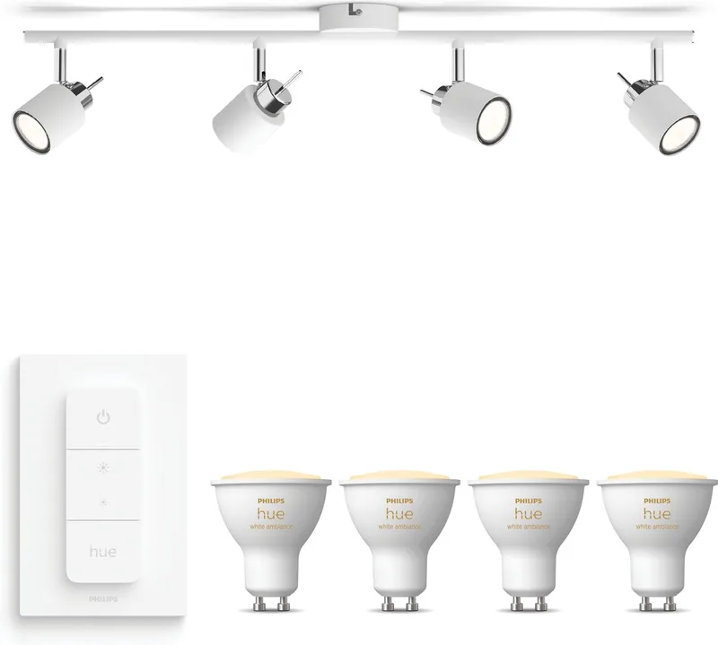 Meranti Opbouwspot - Warm tot Koelwit Licht - Incl. Hue Dimmer Switch - Plafondspot met 4 Lichtpunten - GU10 - Hue White Ambiance by Philips Hue in White – product photo