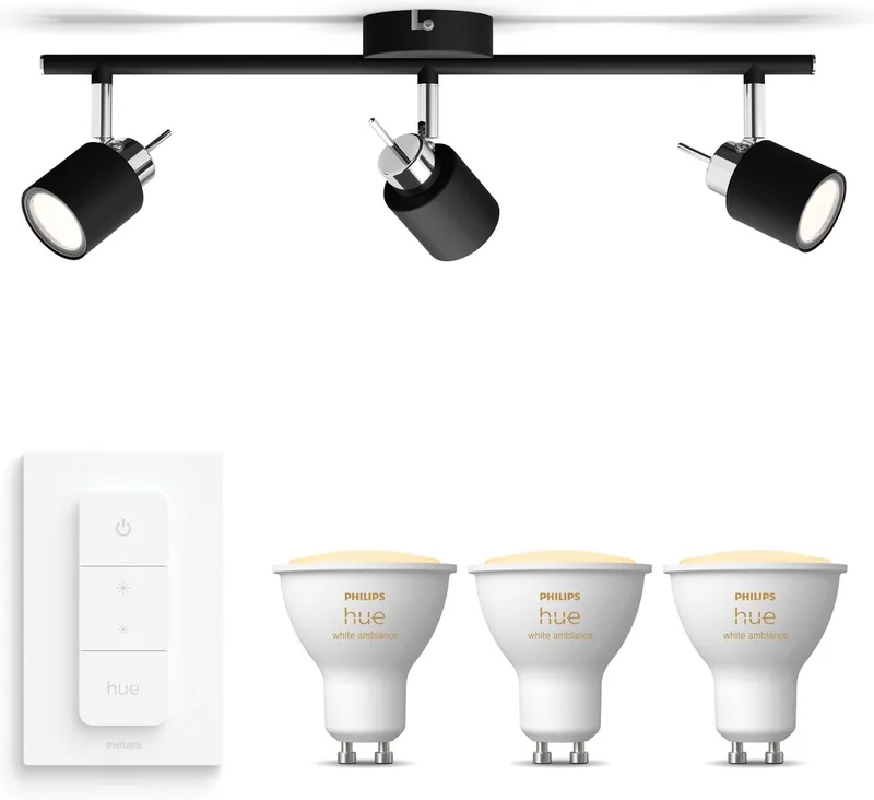 Meranti Opbouwspot - Warm tot Koelwit Licht - Incl. Hue Dimmer Switch - Plafondspot met 3 Lichtpunten - GU10 - Hue White Ambiance van Philips Hue in Zwart – productfoto