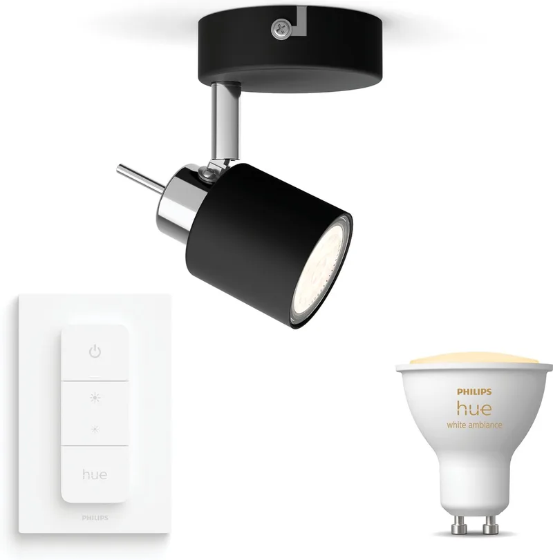 Meranti Opbouwspot - Warm tot Koelwit Licht - Incl. Hue Dimmer Switch - Wandspot of Plafondspot met 1 Lichtpunt - GU10 - Hue White Ambiance van Philips Hue in Zwart – productfoto
