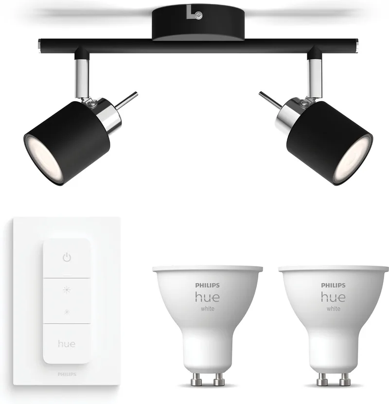 Meranti Opbouwspot - Warmwit Licht - Incl. Hue Dimmer Switch - Plafondspot met 2 Lichtpunten - GU10 - Hue White by Philips Hue in Black – product photo