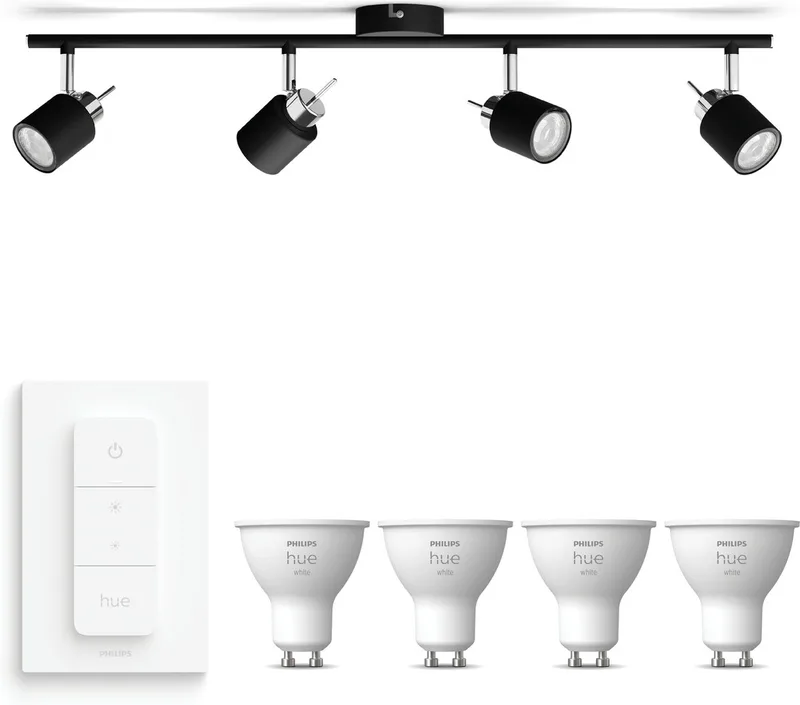 Meranti Opbouwspot - Warmwit Licht - Incl. Hue Dimmer Switch - Plafondspot met 4 Lichtpunten - GU10 - Hue White van Philips Hue in Zwart – productfoto