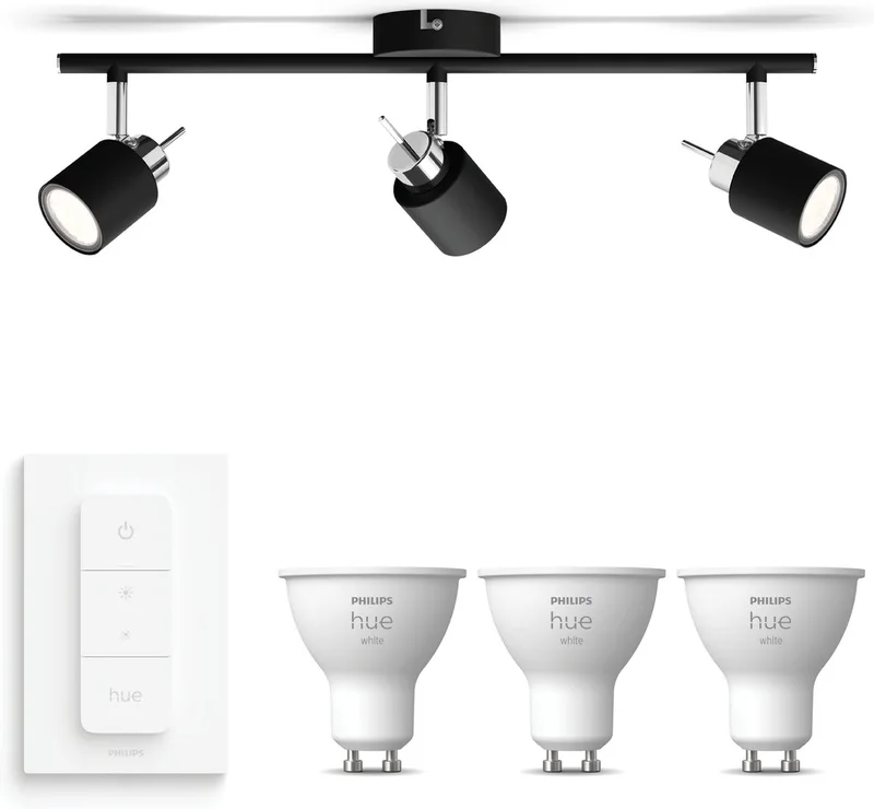 Meranti Opbouwspot - Warmwit Licht - Incl. Hue Dimmer Switch - Plafondspot met 3 Lichtpunten - GU10 - Hue White van Philips Hue in Zwart – productfoto