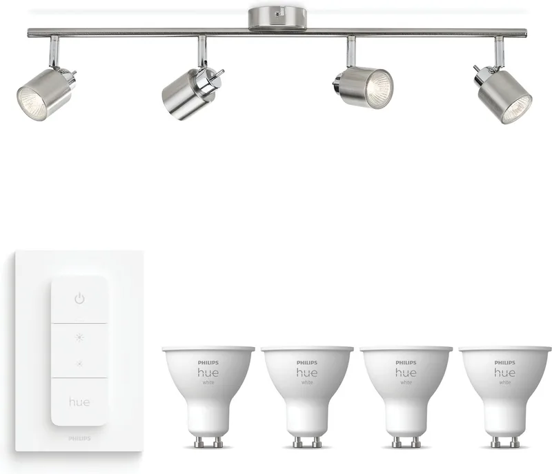Meranti Opbouwspot - Warmwit Licht - Incl. Hue Dimmer Switch - Plafondspot met 4 Lichtpunten - GU10 - Hue White van Philips Hue in Mat Chroom – productfoto