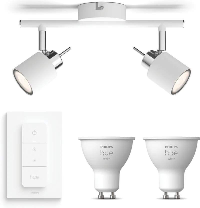 Meranti Opbouwspot - Warmwit Licht - Incl. Hue Dimmer Switch - Plafondspot met 2 Lichtpunten - GU10 - Hue White van Philips Hue in Wit – productfoto