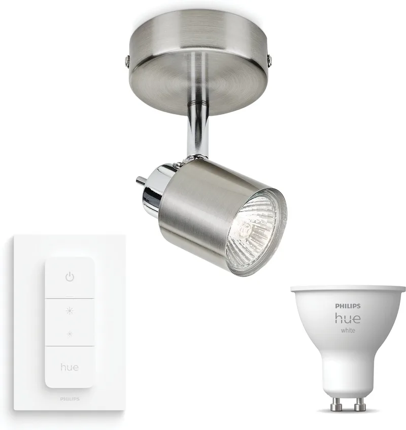 Meranti Opbouwspot - Warmwit Licht - Incl. Hue Dimmer Switch - Wandspot of Plafondspot met 1 Lichtpunt - GU10 - Hue White van Philips Hue in Mat Chroom – productfoto