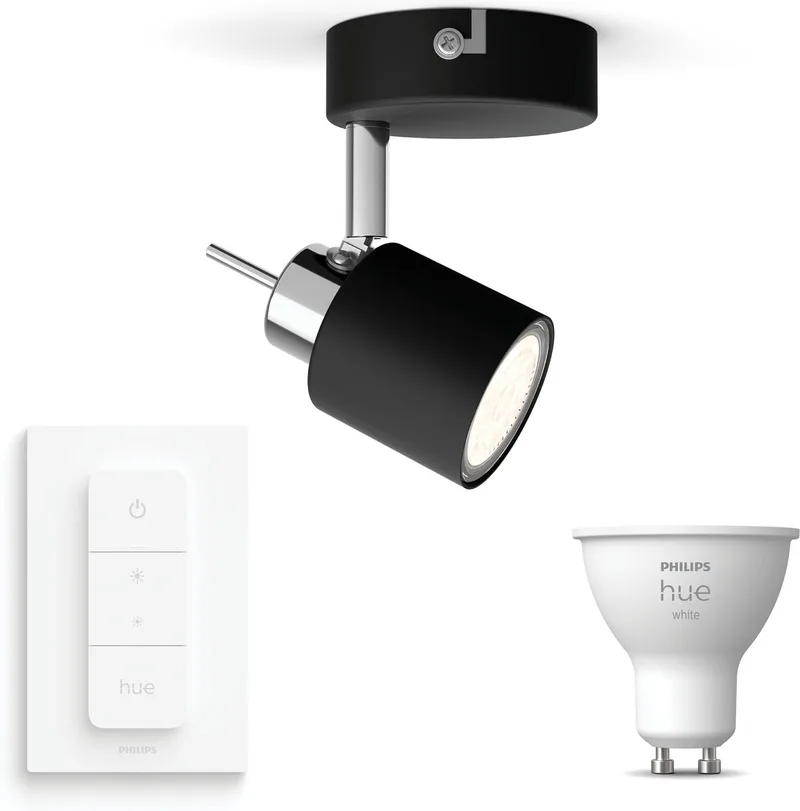 Meranti Opbouwspot - Warmwit Licht - Incl. Hue Dimmer Switch - Wandspot of Plafondspot met 1 Lichtpunt - GU10 - Hue White van Philips Hue in Zwart – productfoto