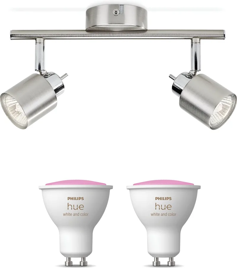 Meranti Opbouwspot - Wit en Gekleurd Licht - Plafondspot met 2 Lichtpunten - GU10 - Hue White and Color Ambiance by Philips Hue in Mat Chroom – product photo