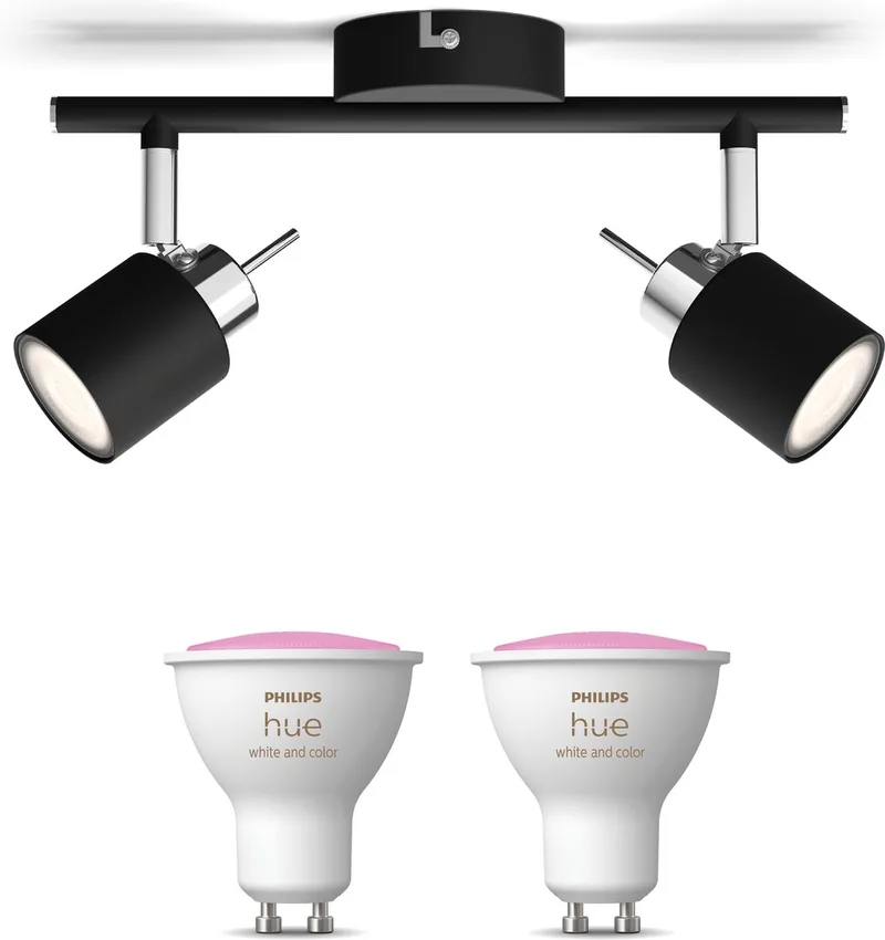 Meranti Opbouwspot - Wit en Gekleurd Licht - Plafondspot met 2 Lichtpunten - GU10 - Hue White and Color Ambiance by Philips Hue in Black – product photo