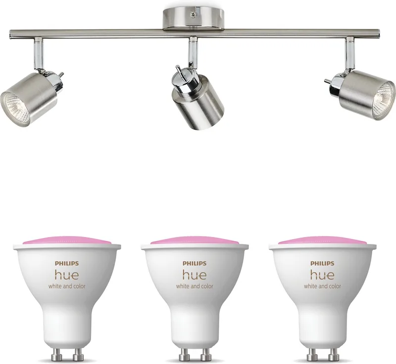 Meranti Opbouwspot - Wit en Gekleurd Licht - Plafondspot met 3 Lichtpunten - GU10 - Hue White and Color Ambiance by Philips Hue in Mat Chroom – product photo