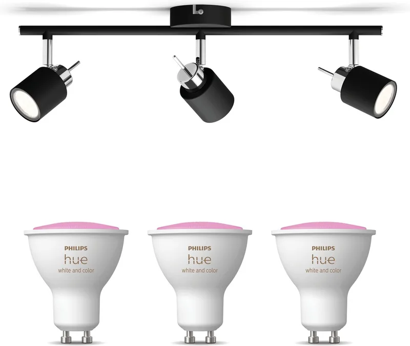 Meranti Opbouwspot - Wit en Gekleurd Licht - Plafondspot met 3 Lichtpunten - GU10 - Hue White and Color Ambiance by Philips Hue in Black – product photo