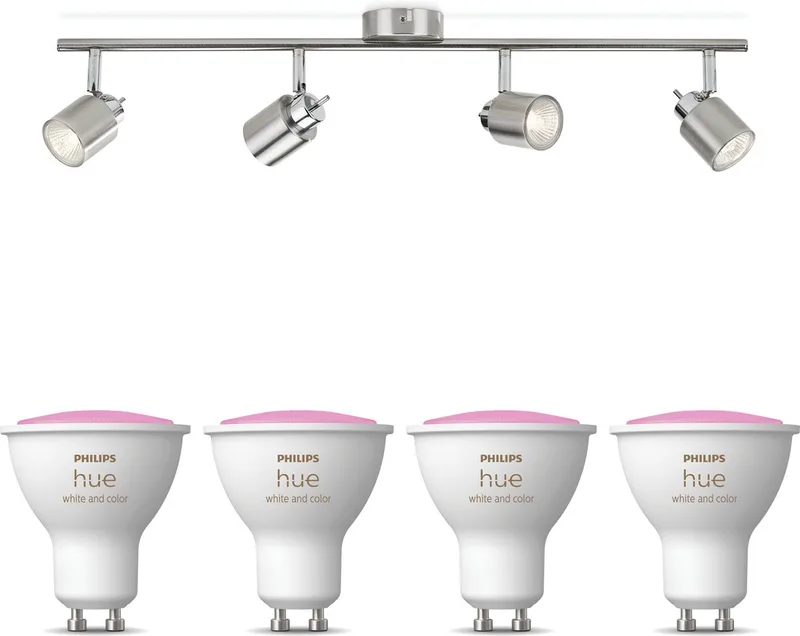 Meranti Opbouwspot - Wit en Gekleurd Licht - Plafondspot met 4 Lichtpunten - GU10 - Hue White and Color Ambiance by Philips Hue in Mat Chroom – product photo