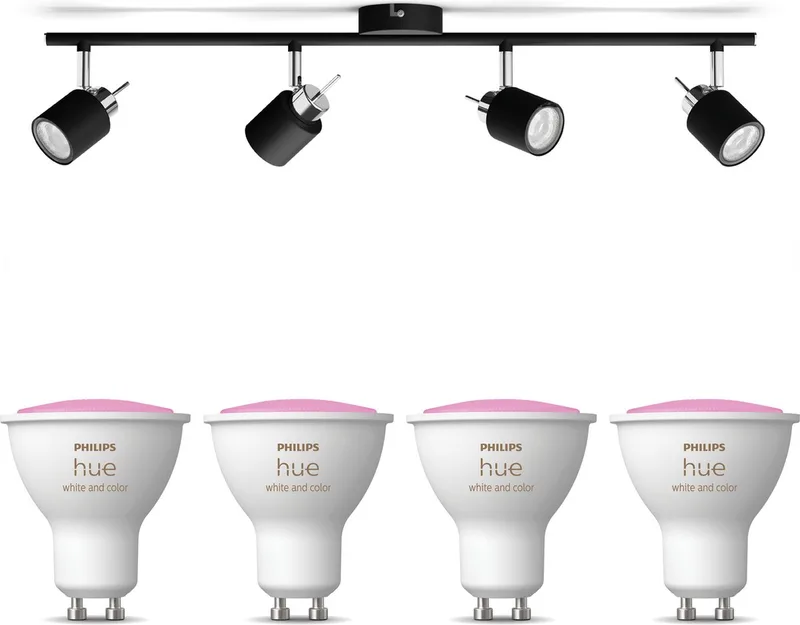 Meranti Opbouwspot - Wit en Gekleurd Licht - Plafondspot met 4 Lichtpunten - GU10 - Hue White and Color Ambiance by Philips Hue in Black – product photo