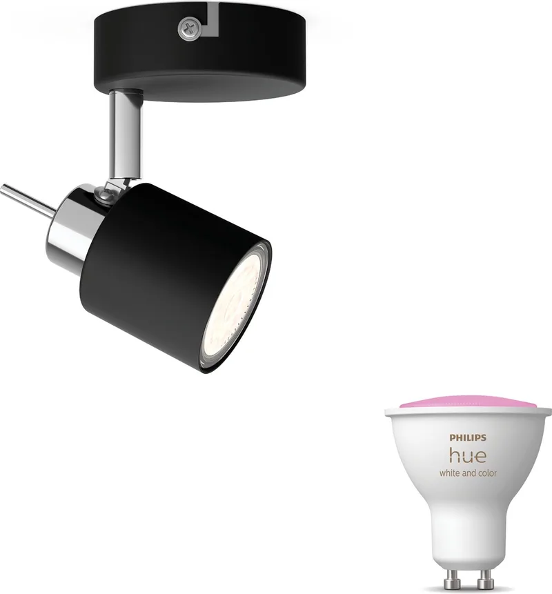 Meranti Opbouwspot - Wit en Gekleurd Licht - Wandspot of Plafondspot met 1 Lichtpunt - GU10 - Hue White and Color Ambiance van Philips Hue in Zwart – productfoto