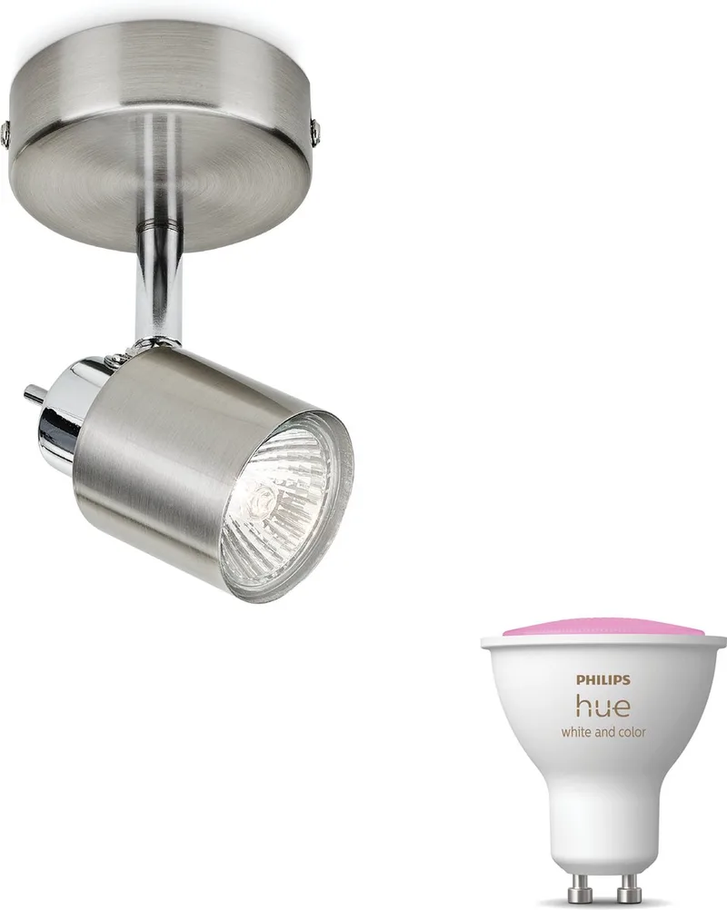 Meranti Opbouwspot - Wit en Gekleurd Licht - Wandspot of Plafondspot met 1 Lichtpunt - GU10 - Hue White and Color Ambiance van Philips Hue in Mat Chroom – productfoto