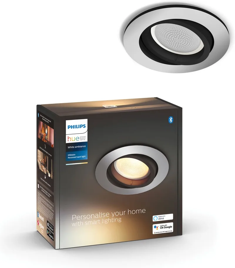 Milliskin - LED inbouwspot - GU10 fitting - bevat 1 inbouwspot incl. lamp - aanpasbaar wit licht - nikkel - Ø 900mm - slimme verlichting von Philips Hue in Aluminium – Produktfoto