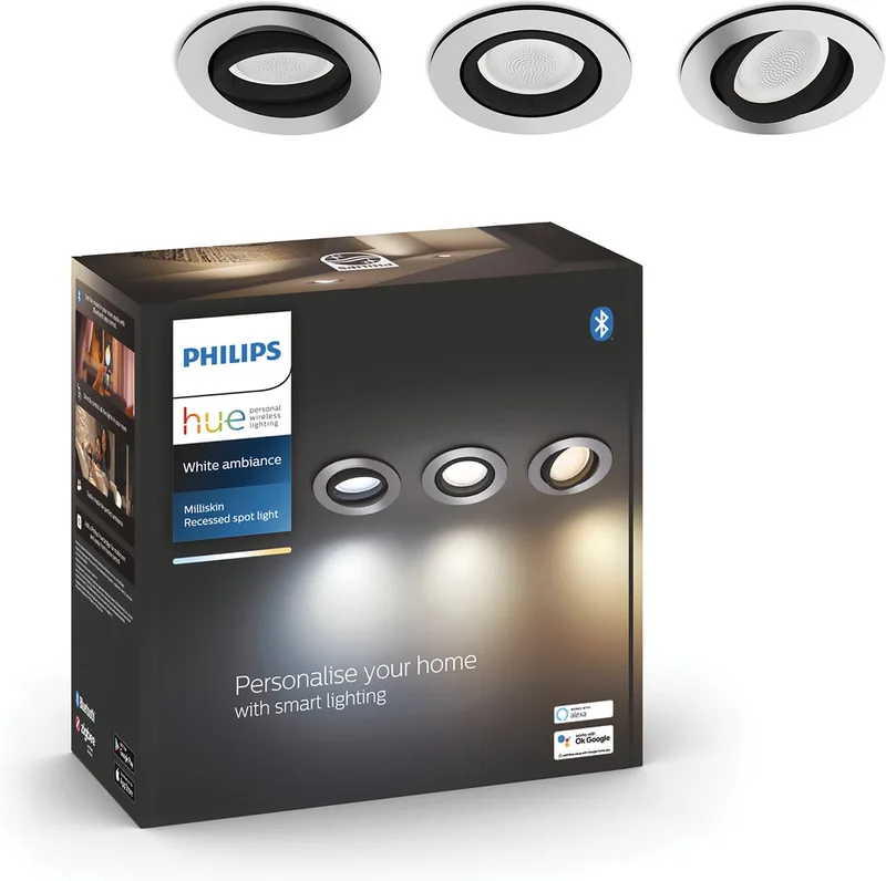 Milliskin - LED inbouwspot - GU10 fitting - bevat 3 inbouwspots incl. lamp - aanpasbaar wit licht - wit - Ø 900mm - slimme verlichting de Philips Hue en Blanc – photo produit