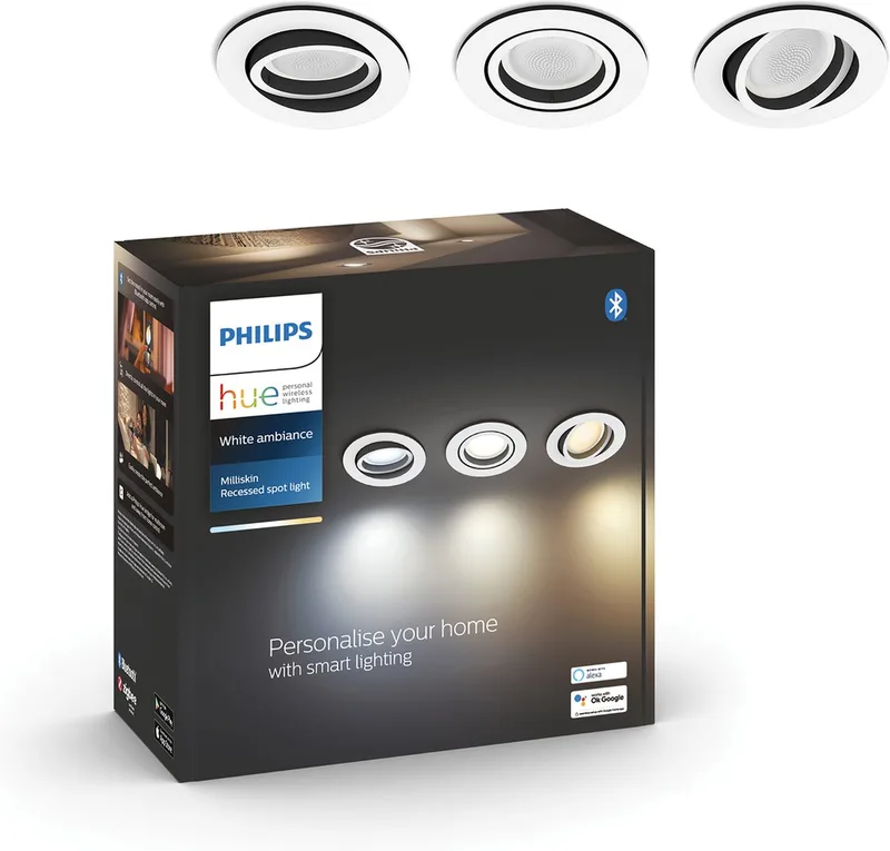Milliskin - LED inbouwspot - GU10 fitting - bevat 3 inbouwspots incl. lamp - aanpasbaar wit licht - nikkel - Ø 900mm - slimme verlichting von Philips Hue in Aluminium – Produktfoto