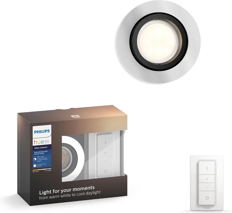 Milliskin recessed Inbouwspot - White Ambiance - GU10 - 6W- Rond - incl. Dimmer Switch von Philips Hue in Aluminium – Produktfoto