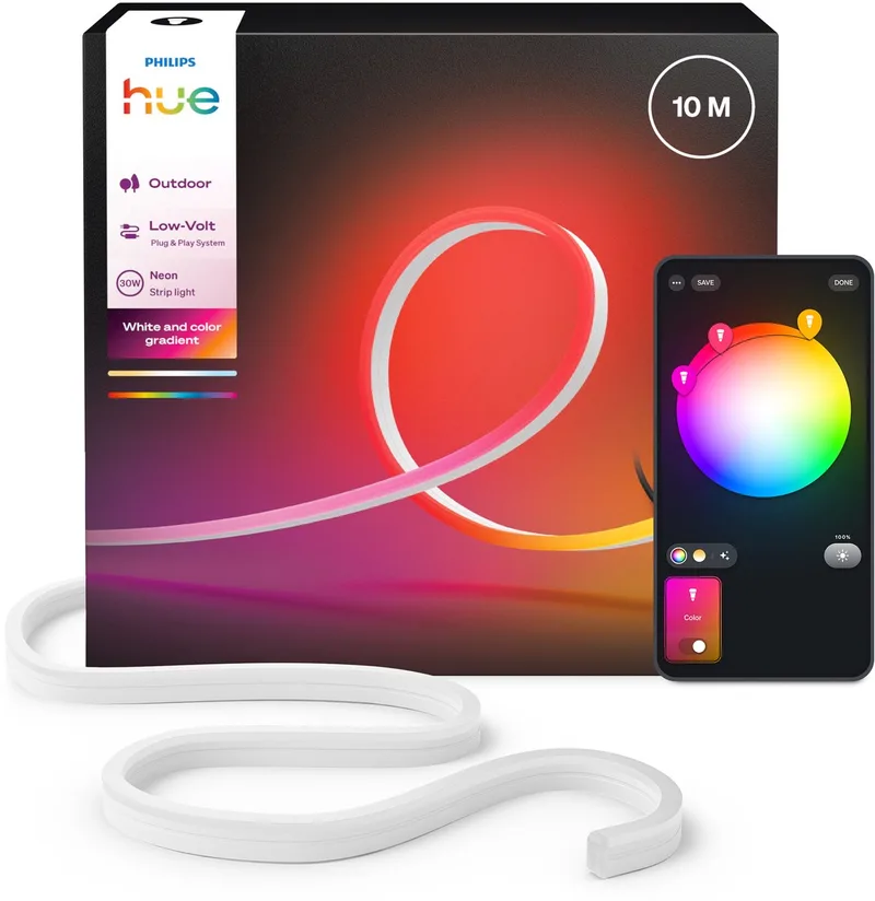 Neon LED strip voor buiten 10 m, Nauwkeurige kleurovergangen van Chromasync™ Helder, echt licht 1100 lumen van Philips Hue in Wit – productfoto 1 van 2