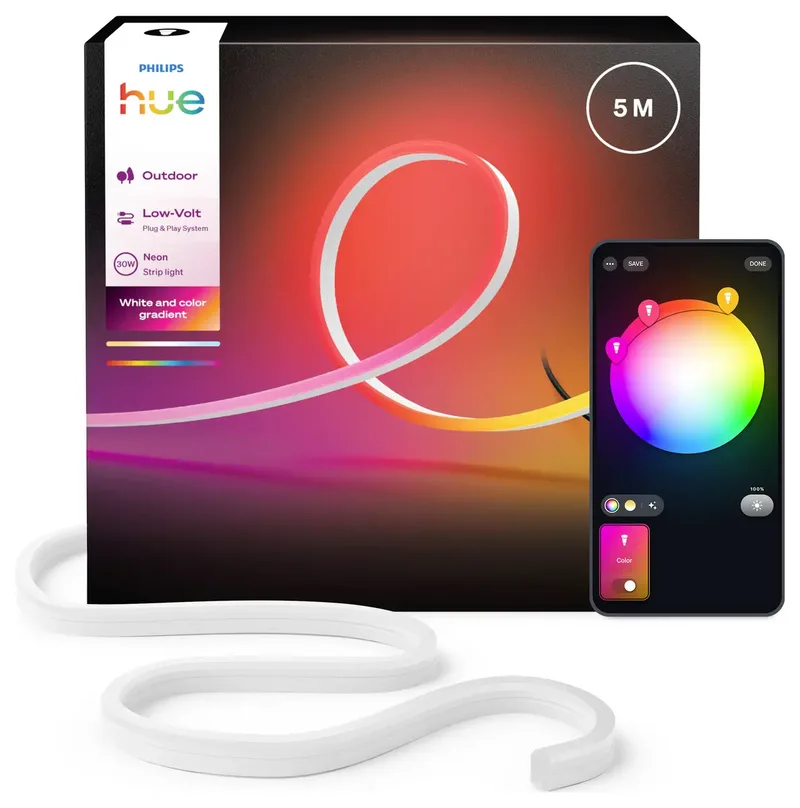 Neon LED strip voor buiten 5 m, Nauwkeurige kleurovergangen van Chromasync™ Helder, echt licht 1100 lumen van Philips Hue in Wit – productfoto 2 van 2