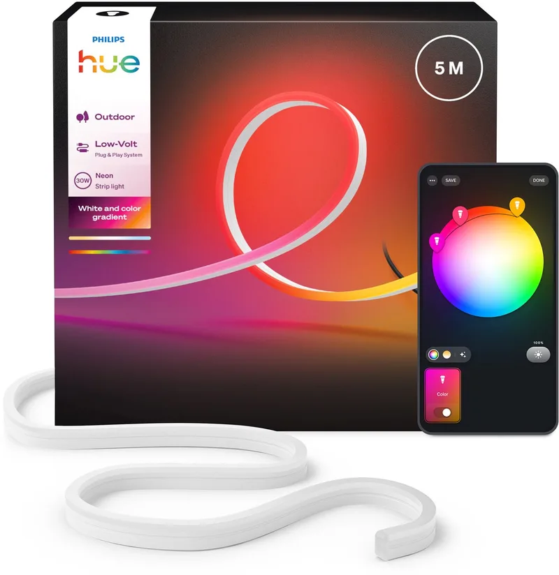 Neon LED strip voor buiten 5 m, Nauwkeurige kleurovergangen van Chromasync™ Helder, echt licht 1100 lumen van Philips Hue in Wit – productfoto 1 van 2