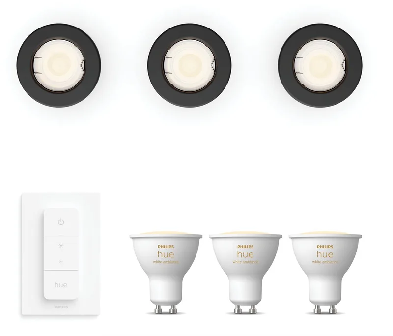 Peridot Set van 3 Inbouwspots - Rond - Niet Richtbaar - GU10 - Warm tot Koelwit Licht - Incl. Hue Dimmer Switch - Hue White Ambiance von Philips Hue in Schwarz – Produktfoto