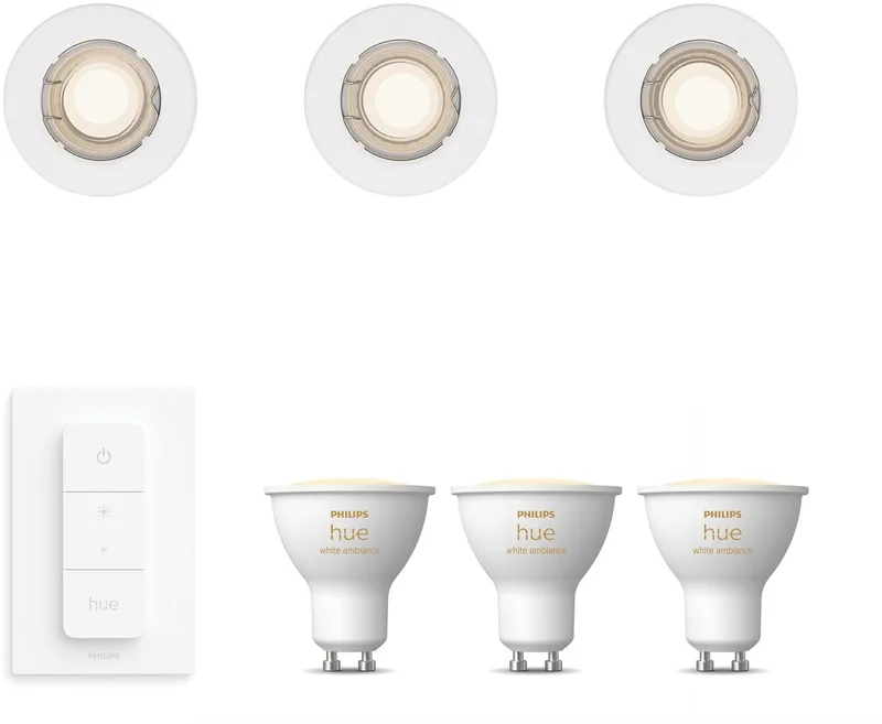Peridot Set van 3 Inbouwspots - Rond - Niet Richtbaar - GU10 - Warm tot Koelwit Licht - Incl. Hue Dimmer Switch - Hue White Ambiance van Philips Hue in Wit – productfoto