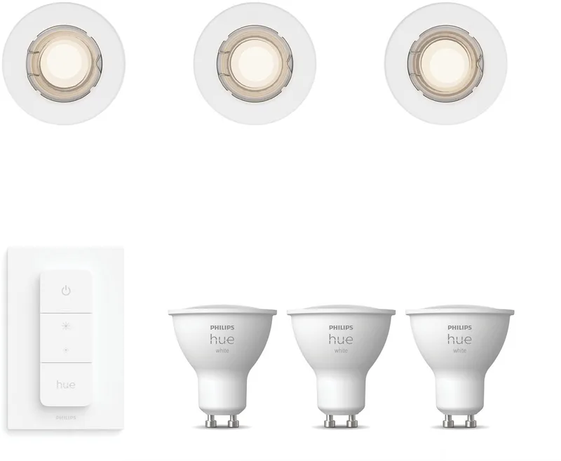 Peridot Set van 3 Inbouwspots - Rond - Niet Richtbaar - GU10 - Warmwit Licht - Incl. Hue Dimmer Switch - Hue White van Philips Hue in Wit – productfoto