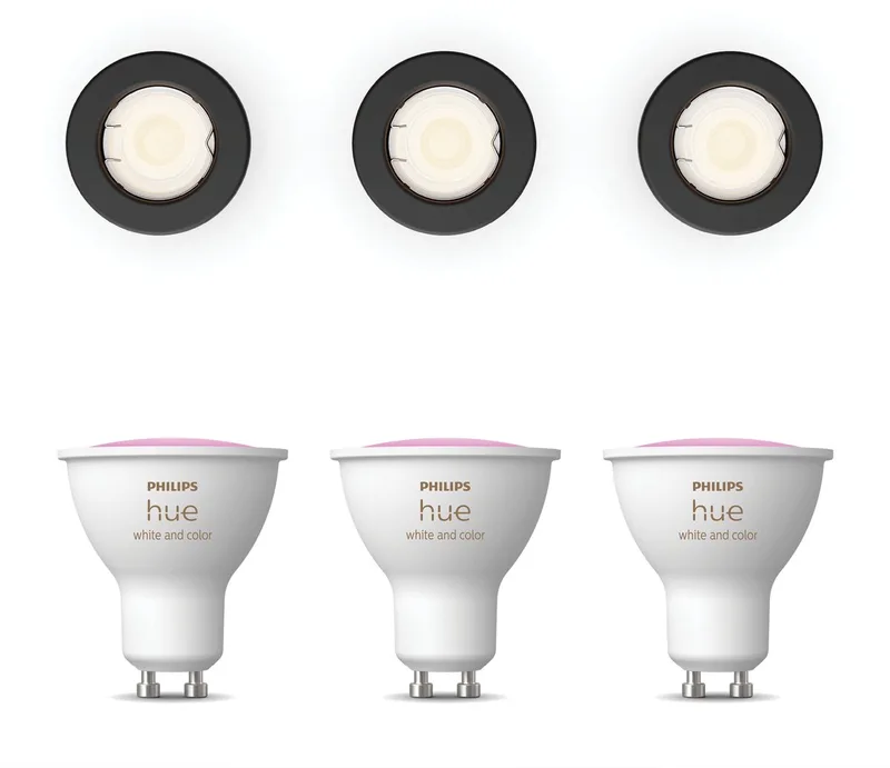 Peridot Set van 3 Inbouwspots - Rond - Niet Richtbaar - GU10 - Wit en Gekleurd Licht - Hue White and Color Ambiance van Philips Hue in Zwart – productfoto
