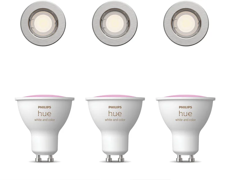 Peridot Set van 3 Inbouwspots - Rond - Niet Richtbaar - GU10 - Wit en Gekleurd Licht - Hue White and Color Ambiance van Philips Hue in Nikkel – productfoto