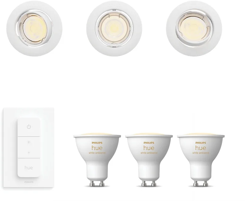 Peridot Set van 3 Inbouwspots - Rond - Richtbaar - GU10 - Warm tot Koelwit Licht - Incl. Hue Dimmer Switch - Hue White Ambiance fra Philips Hue i Hvid – produktbillede