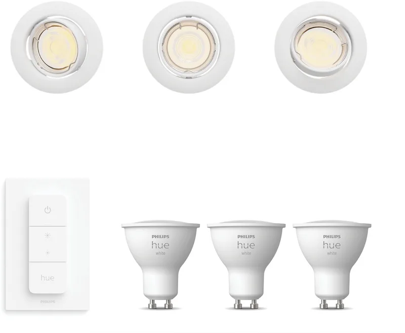 Peridot Set van 3 Inbouwspots - Rond - Richtbaar - GU10 - Warmwit Licht - Incl. Hue Dimmer Switch - Hue White van Philips Hue in Wit – productfoto