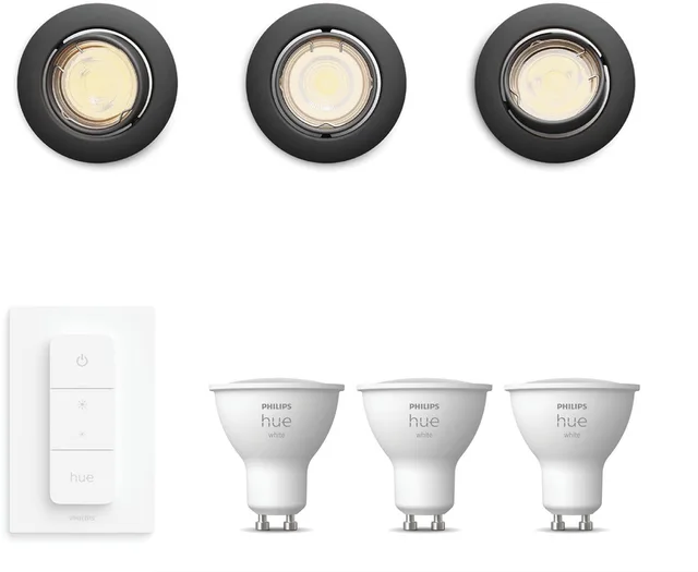 Peridot Set van 3 Inbouwspots - Rond - Richtbaar - GU10 - Warmwit Licht - Incl. Hue Dimmer Switch - Hue White