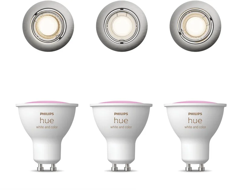 Peridot Set van 3 Inbouwspots - Rond - Richtbaar - GU10 - Wit en Gekleurd Licht - Hue White and Color Ambiance by Philips Hue in Nikkel – product photo