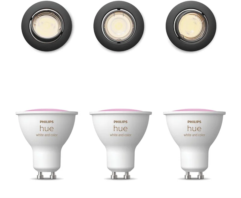 Peridot Set van 3 Inbouwspots - Rond - Richtbaar - GU10 - Wit en Gekleurd Licht - Hue White and Color Ambiance van Philips Hue in Zwart – productfoto
