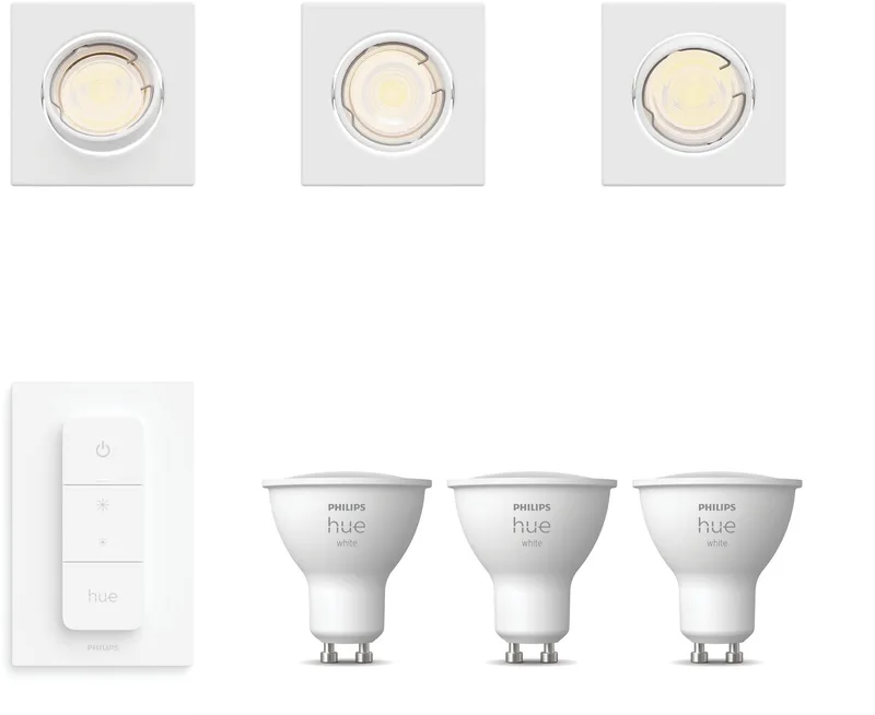 Peridot Set van 3 Inbouwspots - Vierkant - Richtbaar - GU10 - Warmwit Licht - Incl. Hue Dimmer Switch - Hue White de Philips Hue en Blanc – photo produit