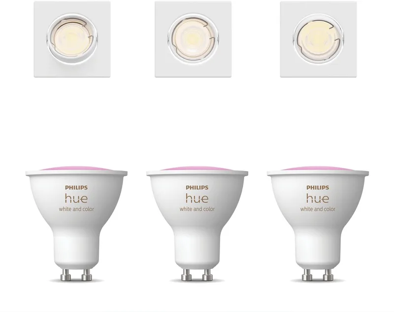 Peridot Set van 3 Inbouwspots (Wit) - Vierkant - Richtbaar - GU10 - Wit en Gekleurd Licht - Hue White and Color Ambiance van Philips Hue in Wit – productfoto