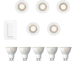 Peridot Set van 5 Inbouwspots - Rond - Niet Richtbaar - GU10 - Warm tot Koelwit Licht - Incl. Hue Dimmer Switch - Hue White Ambiance