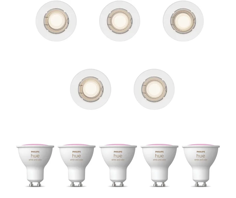 Peridot Set van 5 Inbouwspots (Wit) - Rond - Niet Richtbaar - GU10 - Wit en Gekleurd Licht - Hue White and Color Ambiance van Philips Hue in Wit – productfoto