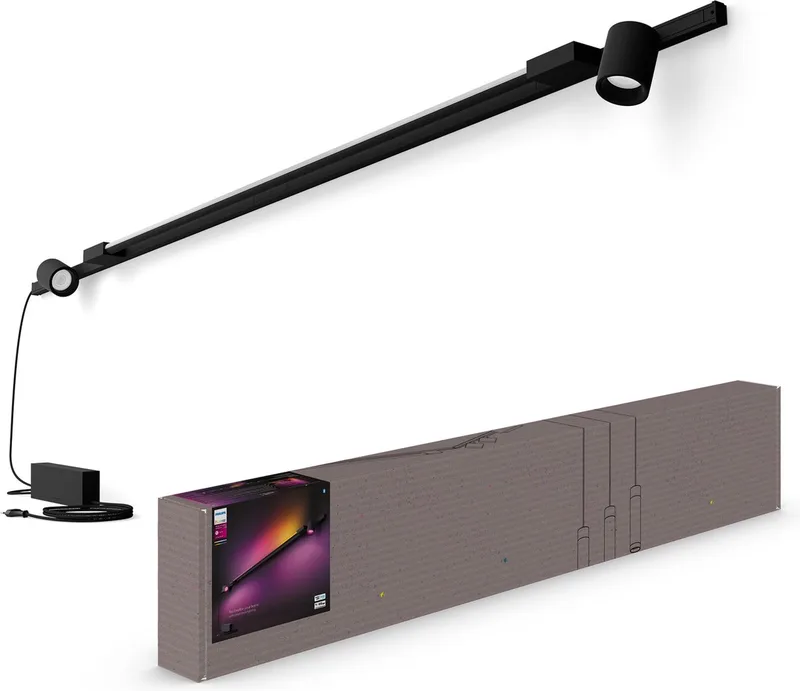 Perifo railverlichting muur - 2-spots - 1 gradient light tube - basisset van Philips Hue in Zwart – productfoto 1 van 5