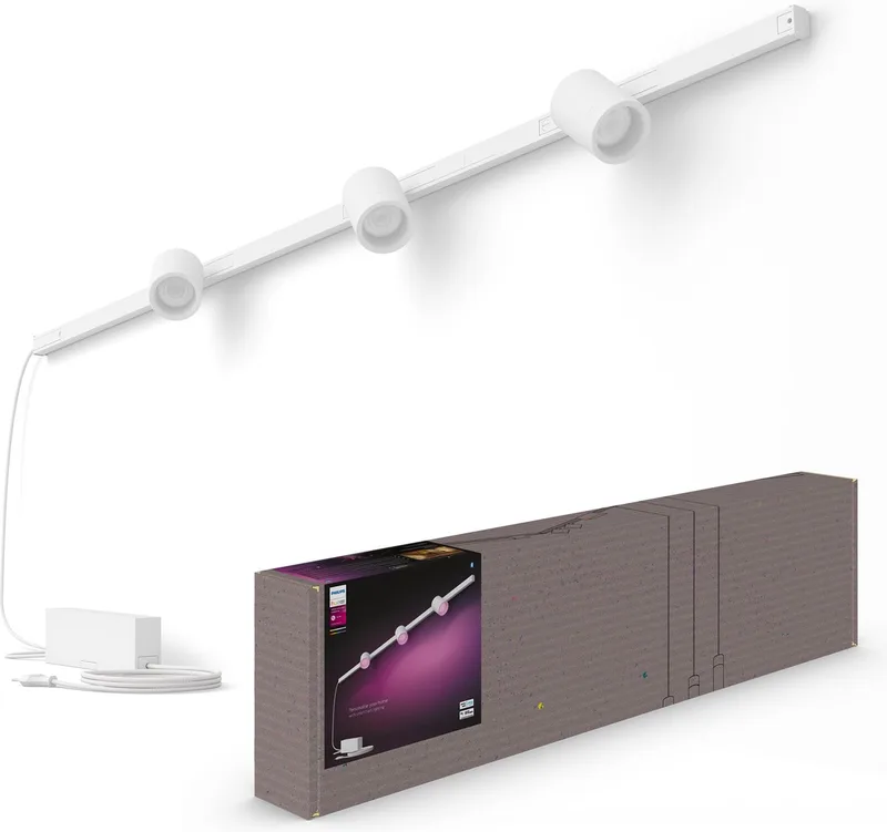 Perifo railverlichting muur - wit en gekleurd licht - 3-spots - wit - basisset van Philips Hue in Wit – productfoto